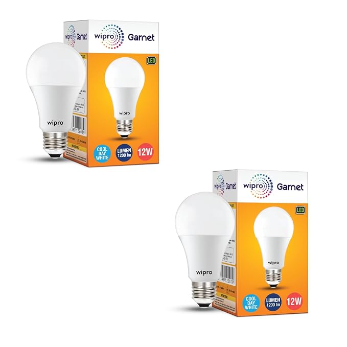 wipro Garnet Base E27 12-Watt LED Bulb (Pack of 2, White)