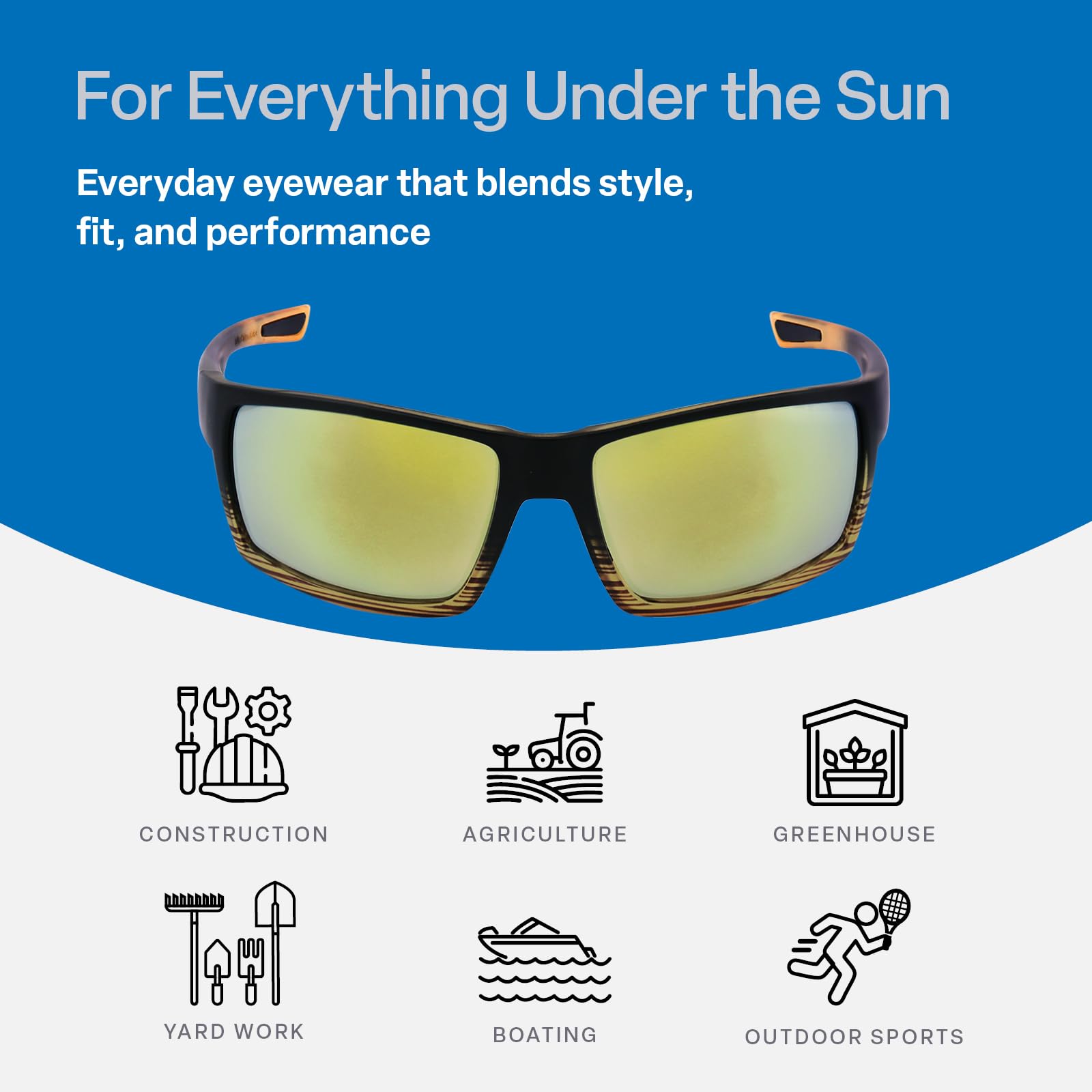 Bullhead Safety Gafas polarizadas Sawfish con tecnología de niebla de rendimiento, ANSI Z87+, luz azul con luz UV y protección antiarañazos, lentes de espejo dorado con marco de tortuga/negro