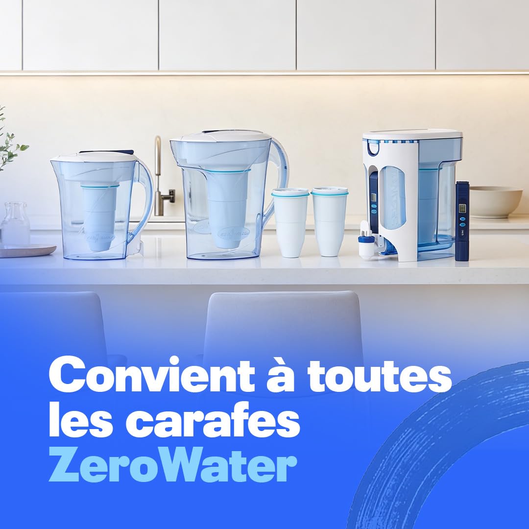 ZeroWater Kit de filtration d'eau 5,4 l avec 3 cartouches filtrantes et appareil de mesure de la qualité de l'eau, sans BPA, certifié NSF, idéal pour réduire le calcaire, le plomb et d'autres métaux