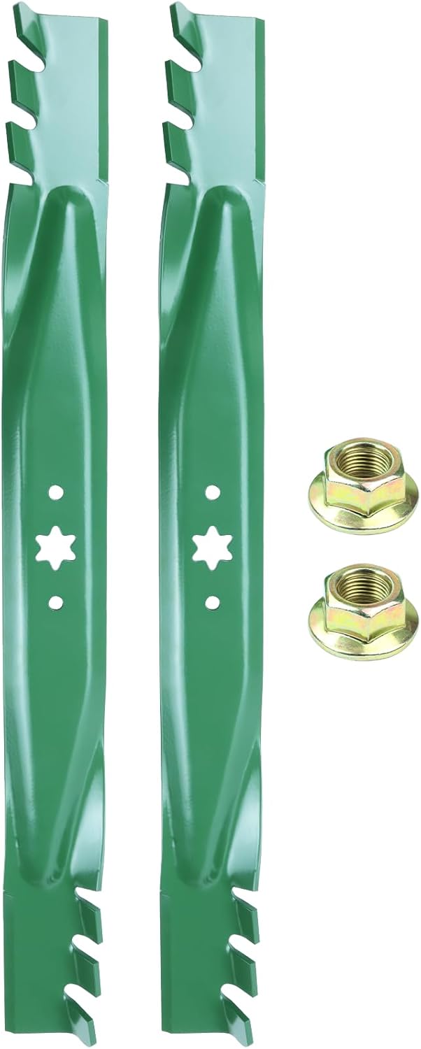 GELASKA 942-04290-X Lawn Mower Blades with Blade Nuts Fits Cub Cadet 46 inch Mower Blades, XT1 LT46 LTX1045 LTX1046 XT1 46 RZT46 Replace 742-04290-X 942-04244A 942-04290A, 2 Pack Gator Mulching Blades
