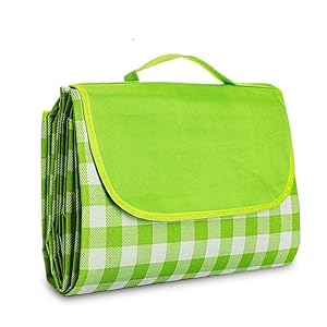YU FENG Green Plaids Picnic Blankets Waterproof Foldable Outdoor Beach Blanket Lightweight Handbag Spring Summer Camping Blanket (40×60 inch)