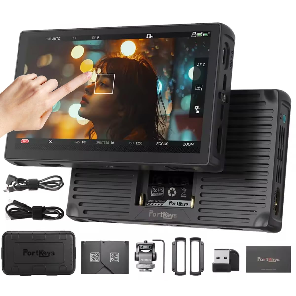 Portkeys LH5C 5.4" Camera Monitor, 800Nits Touchscreen, 1000:1 Contrast, 178° Viewing Angle for DSLR Filming with 1080P60 Output,4K 30p Input