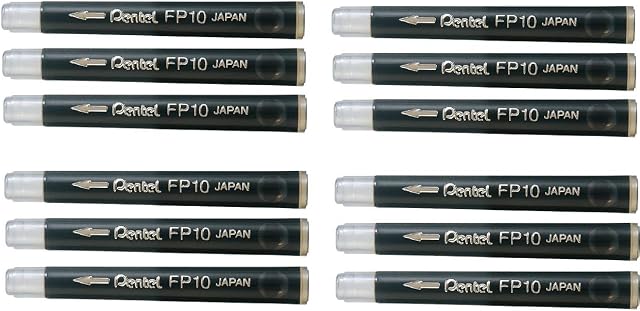 Pentel Arts Pocket Brush Refills, Black Ink, Value Set of 12