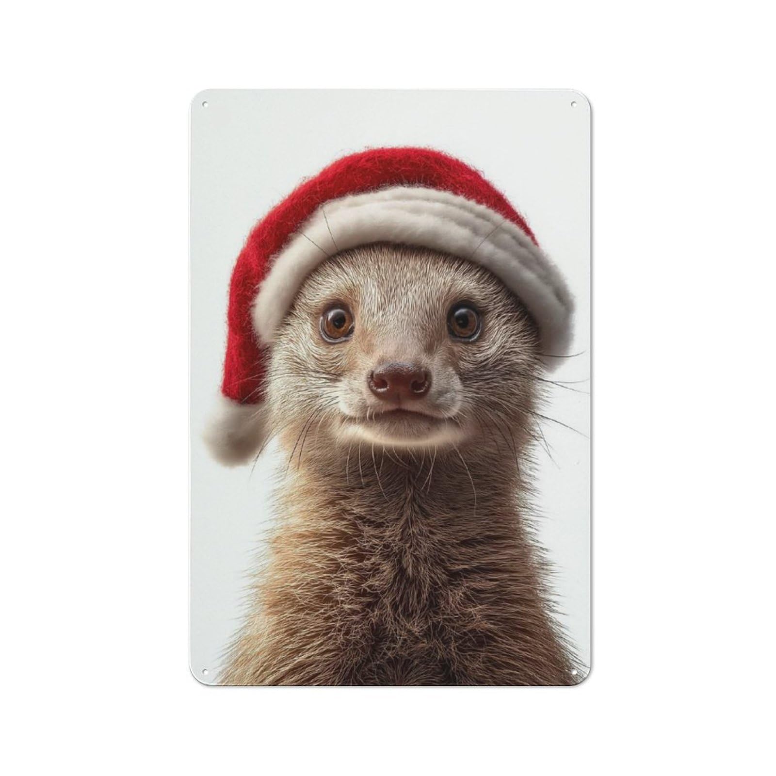 Junmoney Christmas Meerkat Wearing Santa Hat Metal Plaque 30X20cm With For Pub Or Café, Rustic Decor, For Pub Decor Enthusiasts