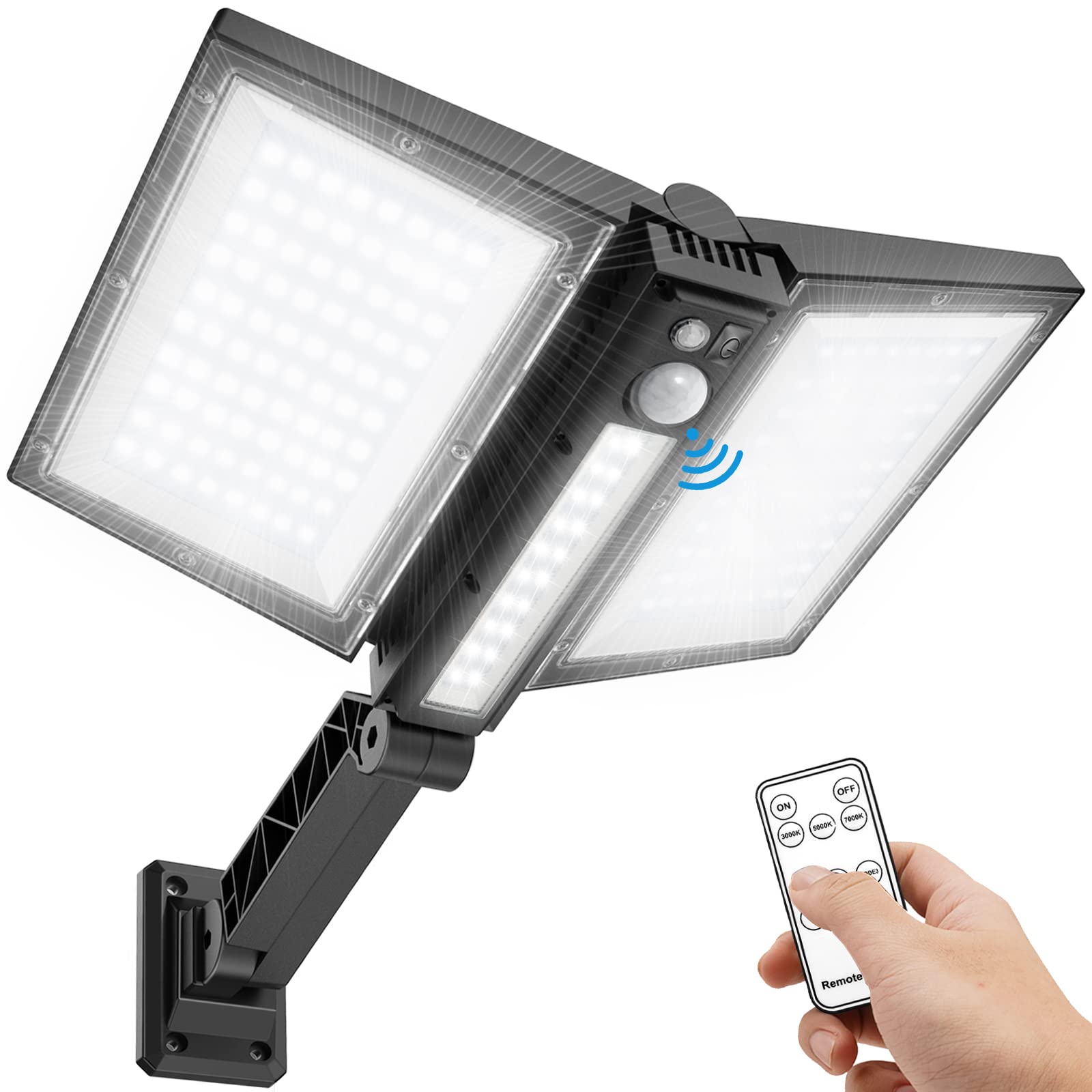 Auzev Solar Street Lights Outdoor Waterproof Solar Power Light for Yard Outside with Motion Sensor & Remote, Exterior Flood Lamp Wall Mounted for Barn Porch Garage House