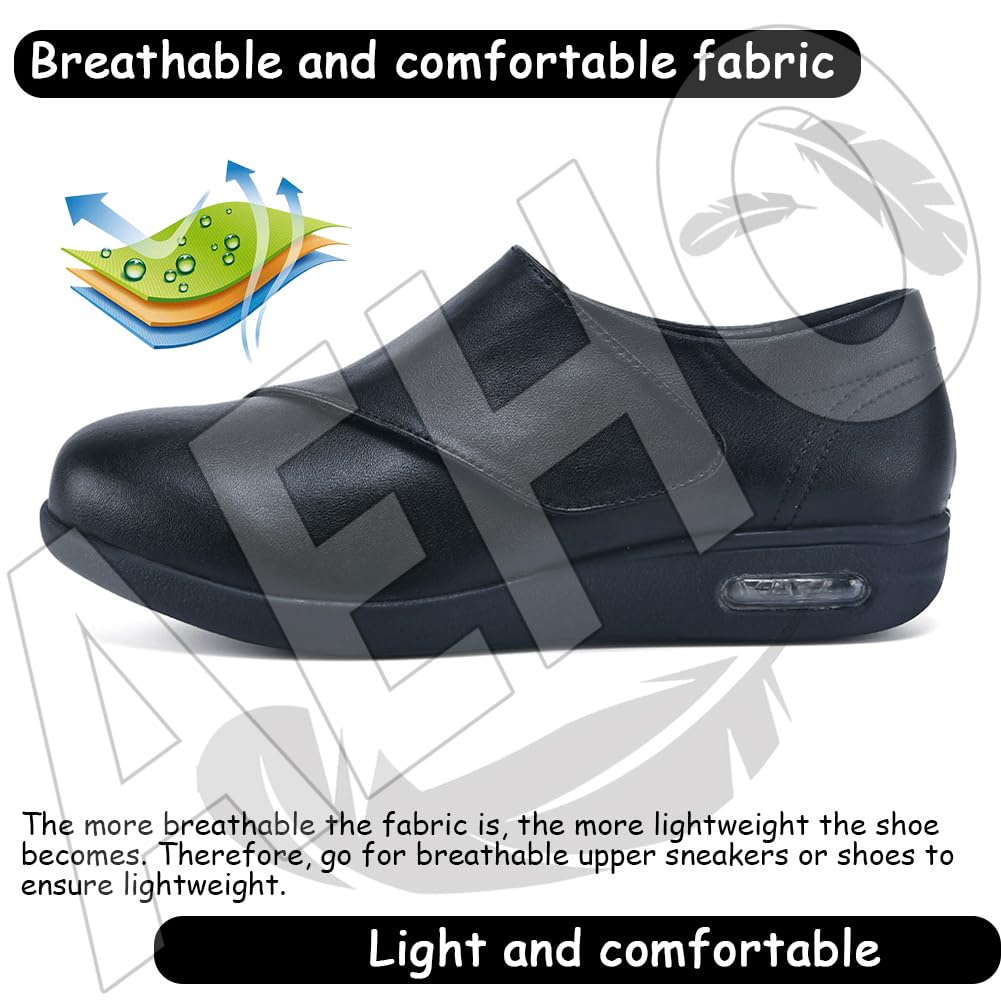 AEHO Zapatos para Caminar Ancho Especial Mujer Sin Cordones - Ortopédicos con Colchón de Aire y Sandalias, Negro, 38 EU