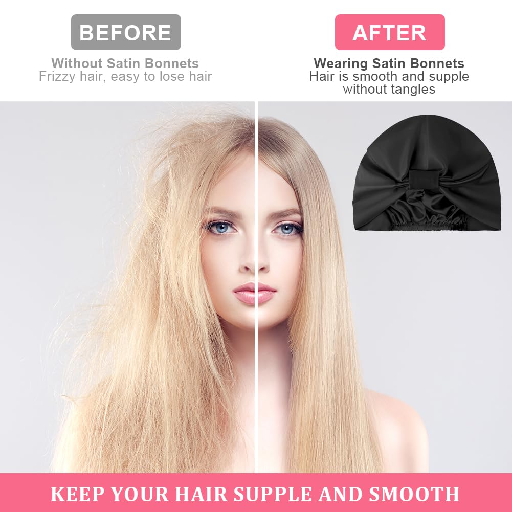 AOGOE Silk Hair Bonnet for Sleeping Double Layer Sleep Cap, Silk Sleep Cap with Elastic Bow, Night Sleep Cap - Image 3