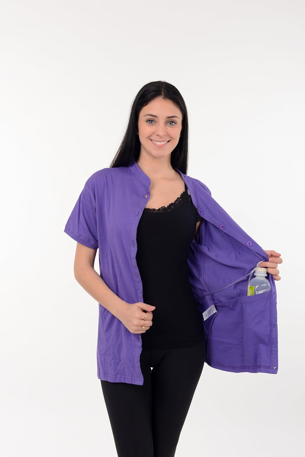 USBD Post Mastectomy Shirt with Drain Pockets Band Collar Post Op Recovery Tops - Image 8