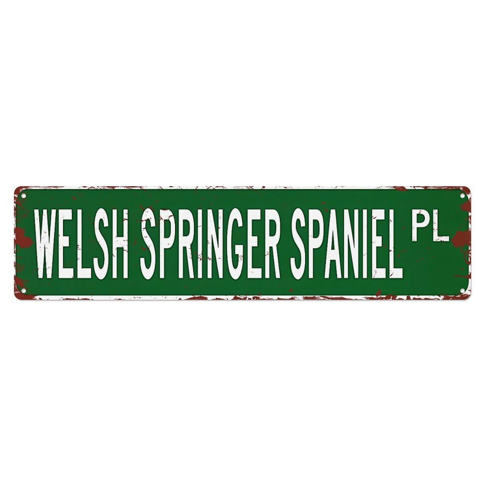 Jdyansheng Vintage Welsh Springer Spaniel Pl Sign Tin Sign Metal Poster Metal Signs For Home Man Cave Bar Cafe Kitchen Laundry Room Wall Decorations 4X16 Inches