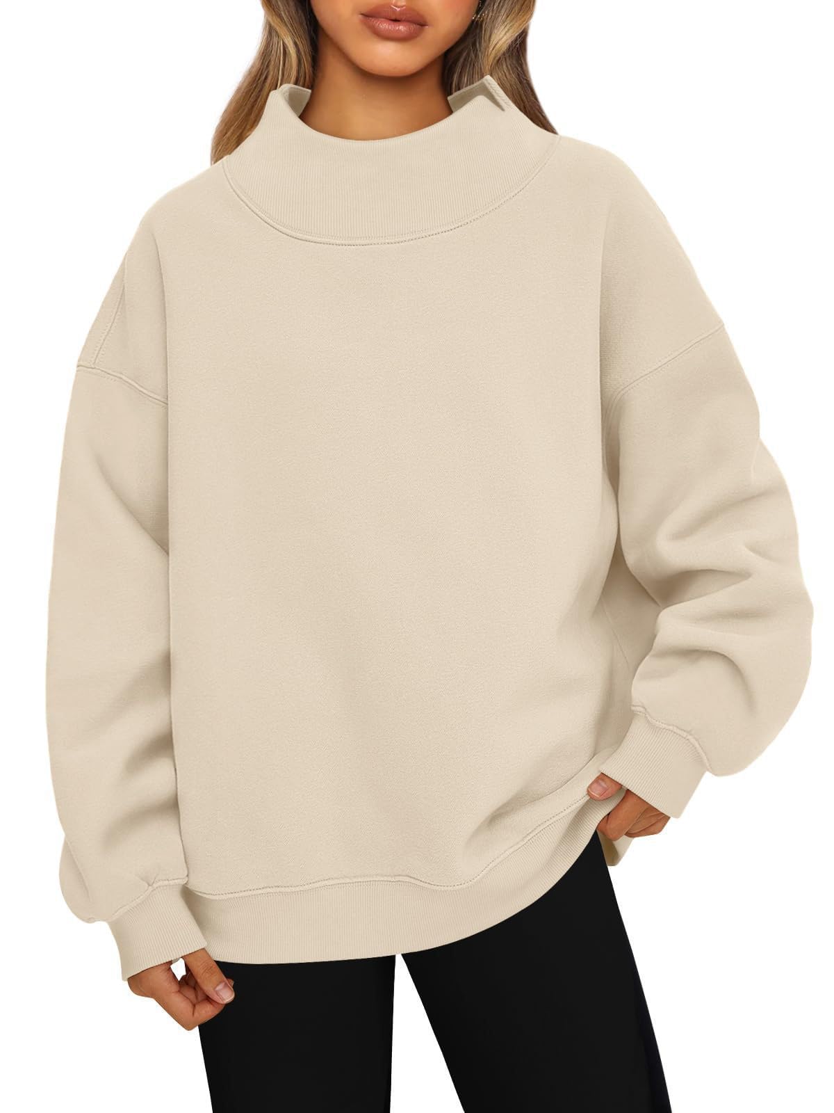 Damskie bluzy z golfem oversize z długim rękawem bluza z kapturem pulower topy przytulne jesienne stroje ubrania