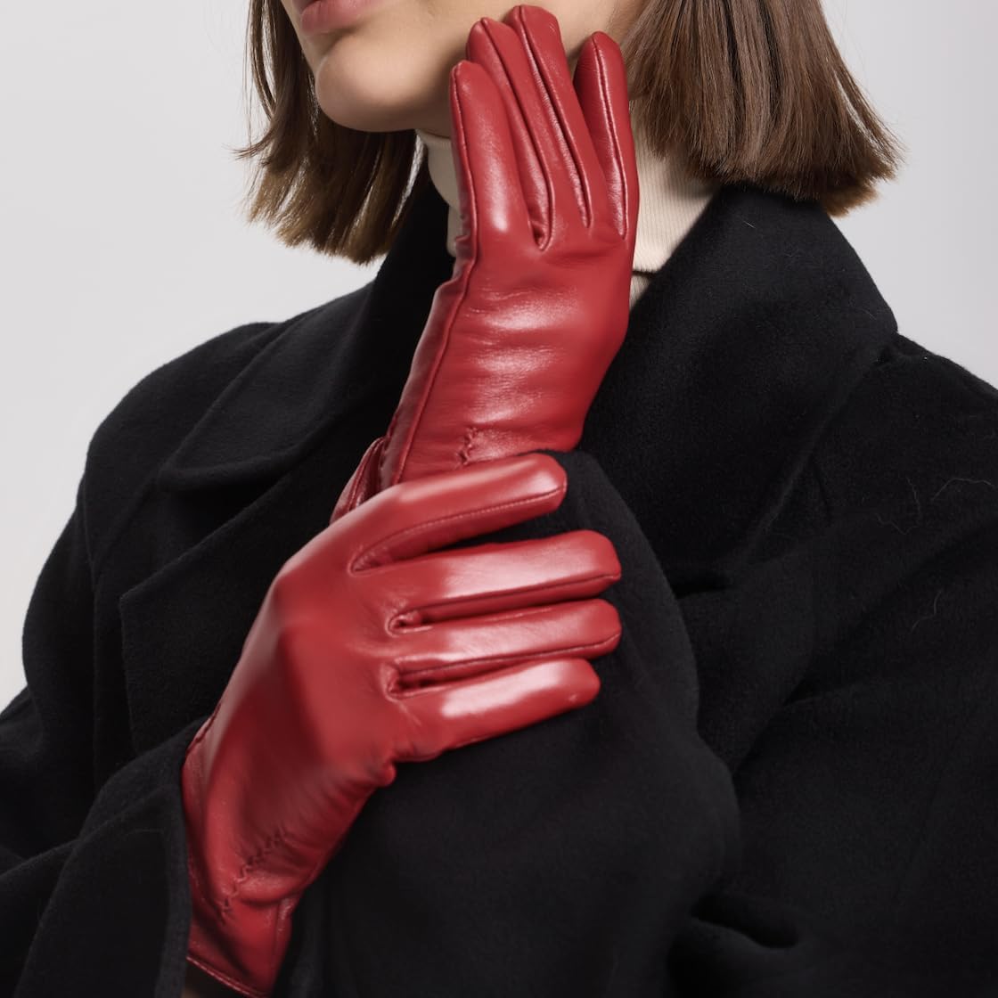 Womens Winter Leather Gloves -TouchScreen Warm Wool Lined Texting Driving Gloves - Image 3