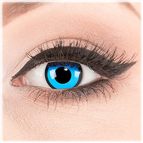 Lentilles de contact colorées pour le carnaval, Halloween, 1 paire de lentilles de contact Crazy Fun bleu « Black Blue » avec étui de qualité supérieure de 'Glamlens' sans correction Cover