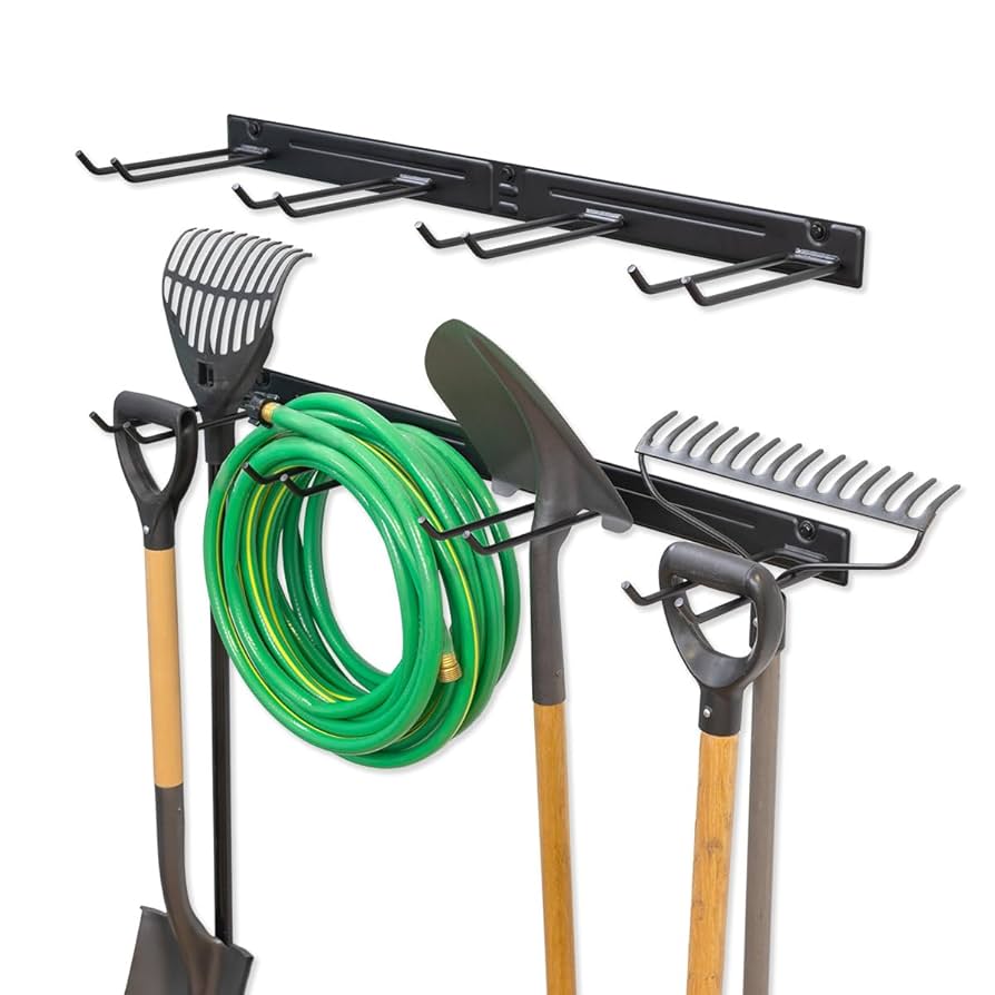 StoreYourBoard 2 Pack Bedrock Tool Garage Tool Organizer Wall Mount, Garage Organization and Storage, Shovel & Rake Hangers Garden Yard Tool Rack, Industrial Steel Holds 250 Pounds
