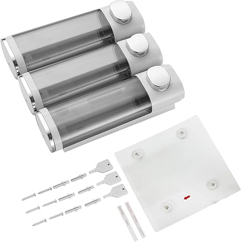 Miniatura 7 de Dispensador de champú y acondicionador, dispensador de jabón de ducha, 3 cámaras, sin taladro, dispensador de champú para ducha, champú montado en