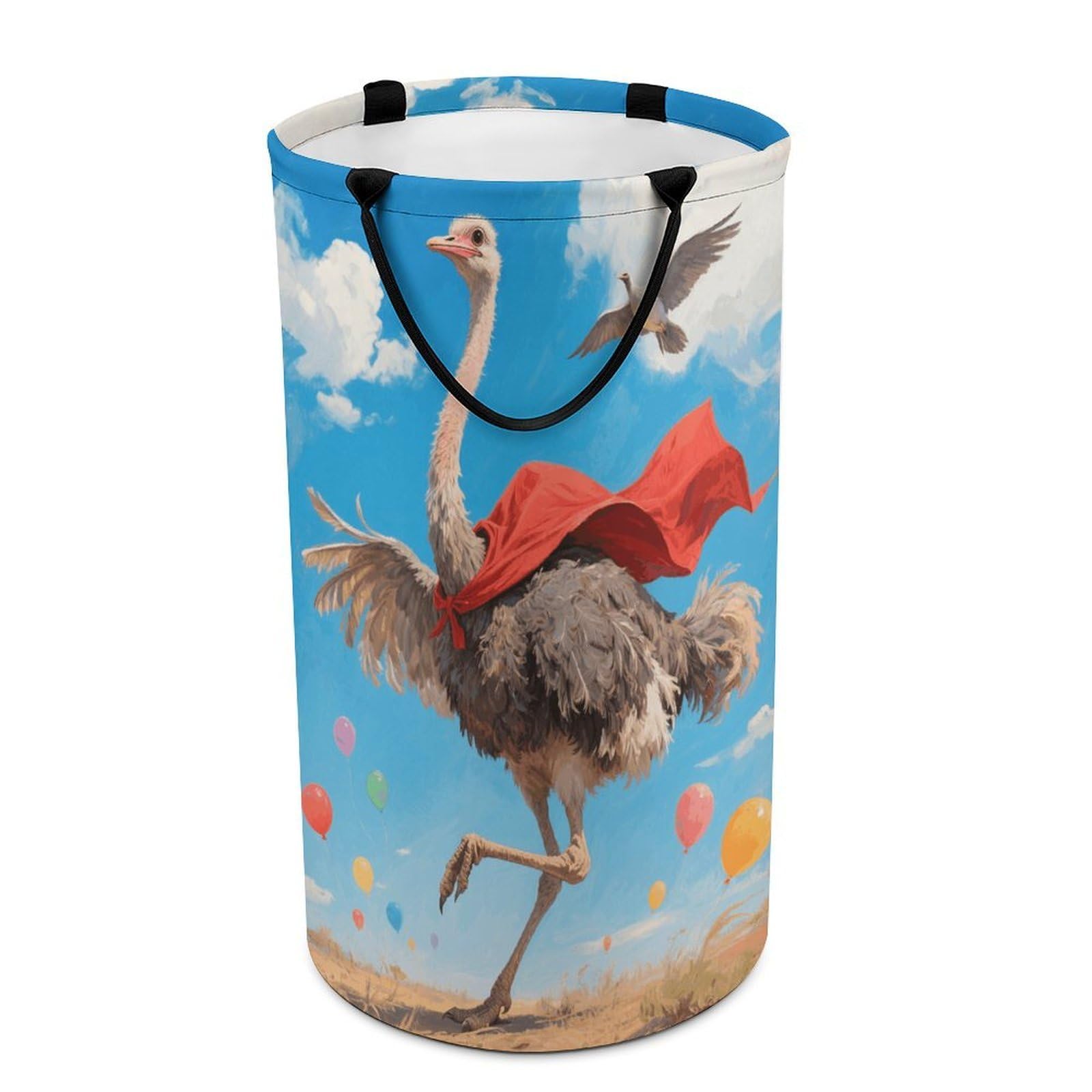 Ostrich Laundry Basket with Handles Large Collapsible Laundry Bag Freestanding Waterproof Clothes Hamper Decor Storage of Dirty Clothe for Family Bathroom 86L