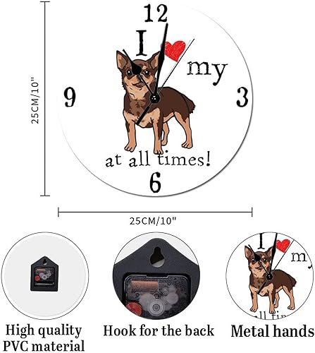 Miniatura 2 de Reloj de pared de PVC de 10 pulgadas con texto en inglés "I Love My Dogs at All Times", reloj de pared con pilas para decoración de perro, moderno y