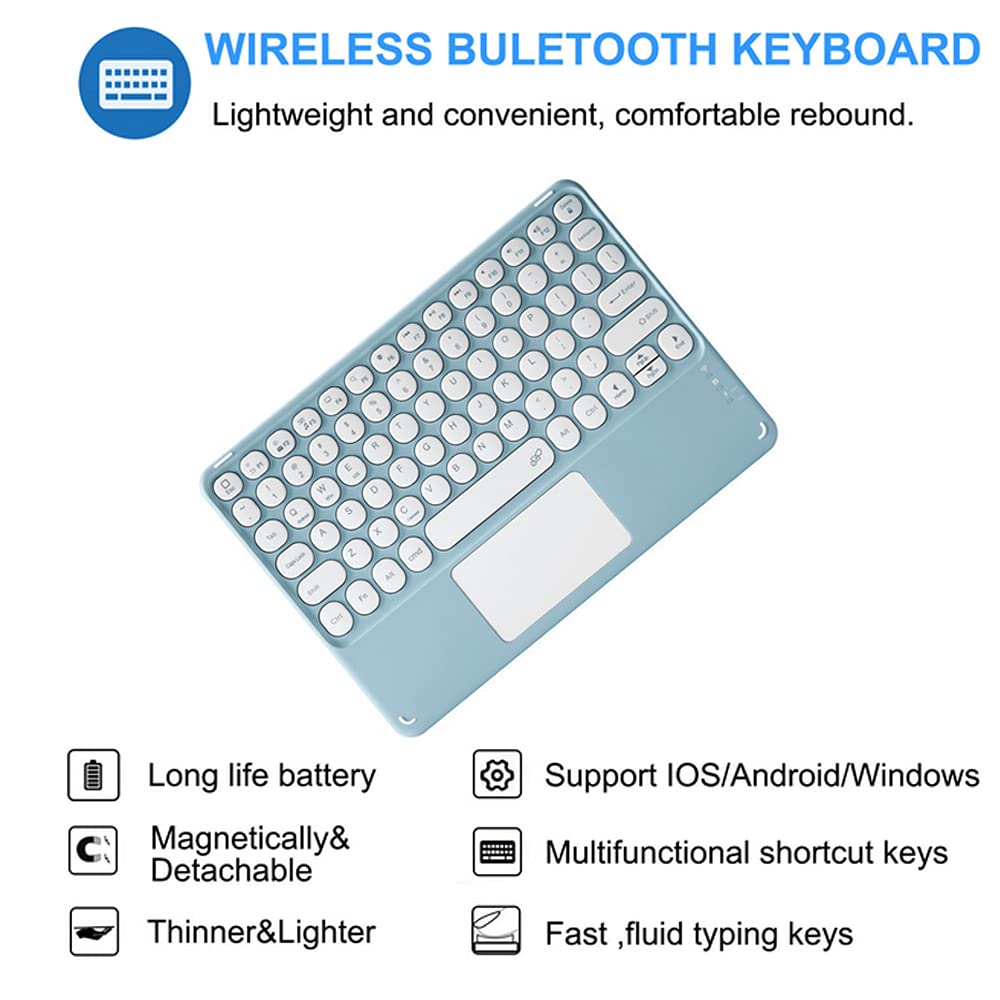 Étui clavier pour Galaxy Tab S8 / Tab S7 11" (modèle SM-X700/X706/T870/T875/T876), mignon clavier rond couleur tactile clavier et souris avec porte-stylet S, bleu