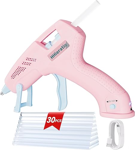 Mini pistola de pegamento caliente con 30 varillas, kit de pistola de pegamento con carga USB, precalentamiento rápido de 20 W, kit de pistola de