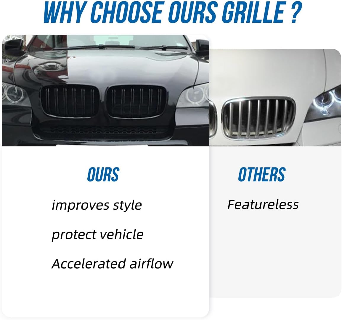 Front Grill Grille Compatible with 2007-2013 BMW X5 E70 2008-2014 BMW X6 E71,ABS Front Kidney Grille Single Slats Gloss Black Kidney Hood Bumber Grill Replacement