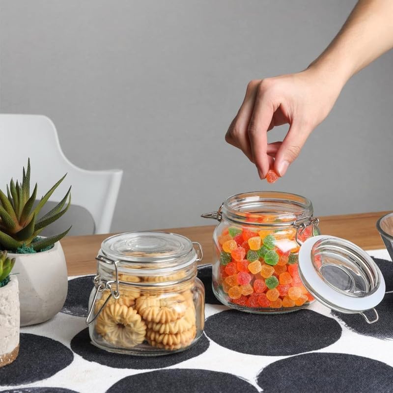 Red-Rubby Square Glass Jars 750ML with Airtight Lid, Kitchen Airtight Glass Storage Jars Mason Jars with Hinged Clip Top Cover Lid For Masala, Spice, Food, Bean Storage (pack of 2)