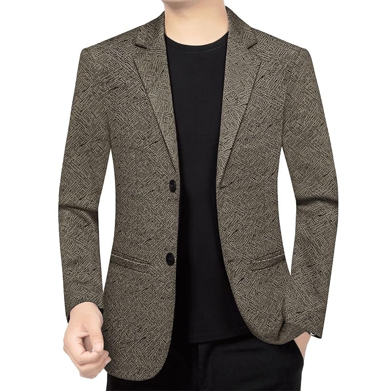 Mens Brown Tweed Casual Blazers Suit Jackets Two Button Sport Coats Lightweight Jackets for Wedding Prom Homecoming