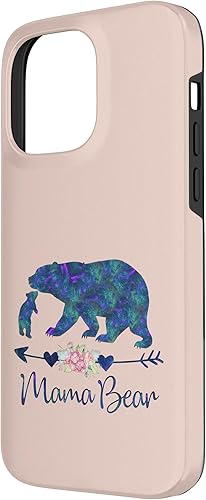 Miniatura 2 de Funda para iPhone 14 Pro Max, color verde azulado, morado, floral, mamá oso y un cachorro, rosa claro