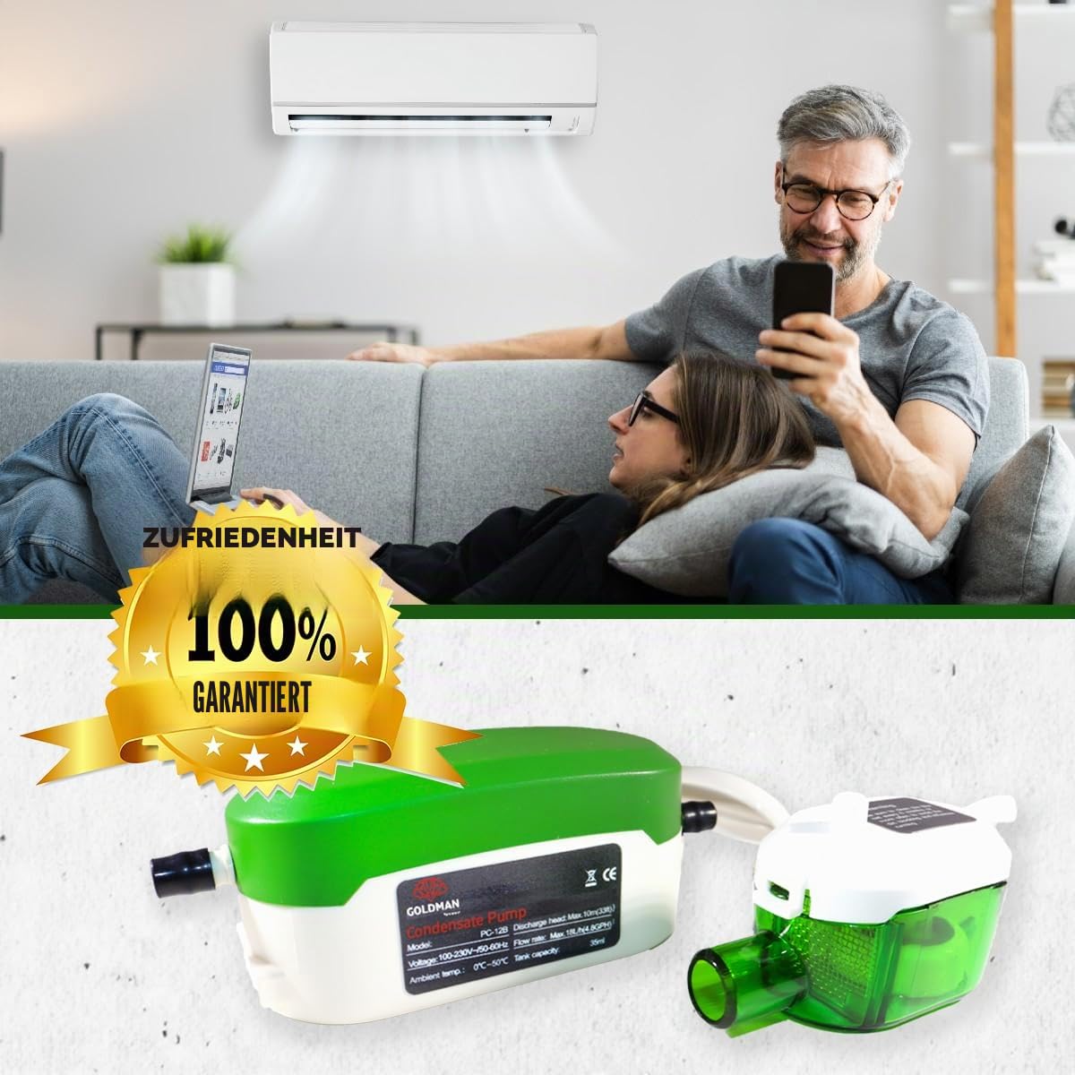 GOLDMAN SERVICE Ultra-Leise Mini Automatische Kondenspumpe für Klimaanlage Split-Strom 18 Liter/Stunde