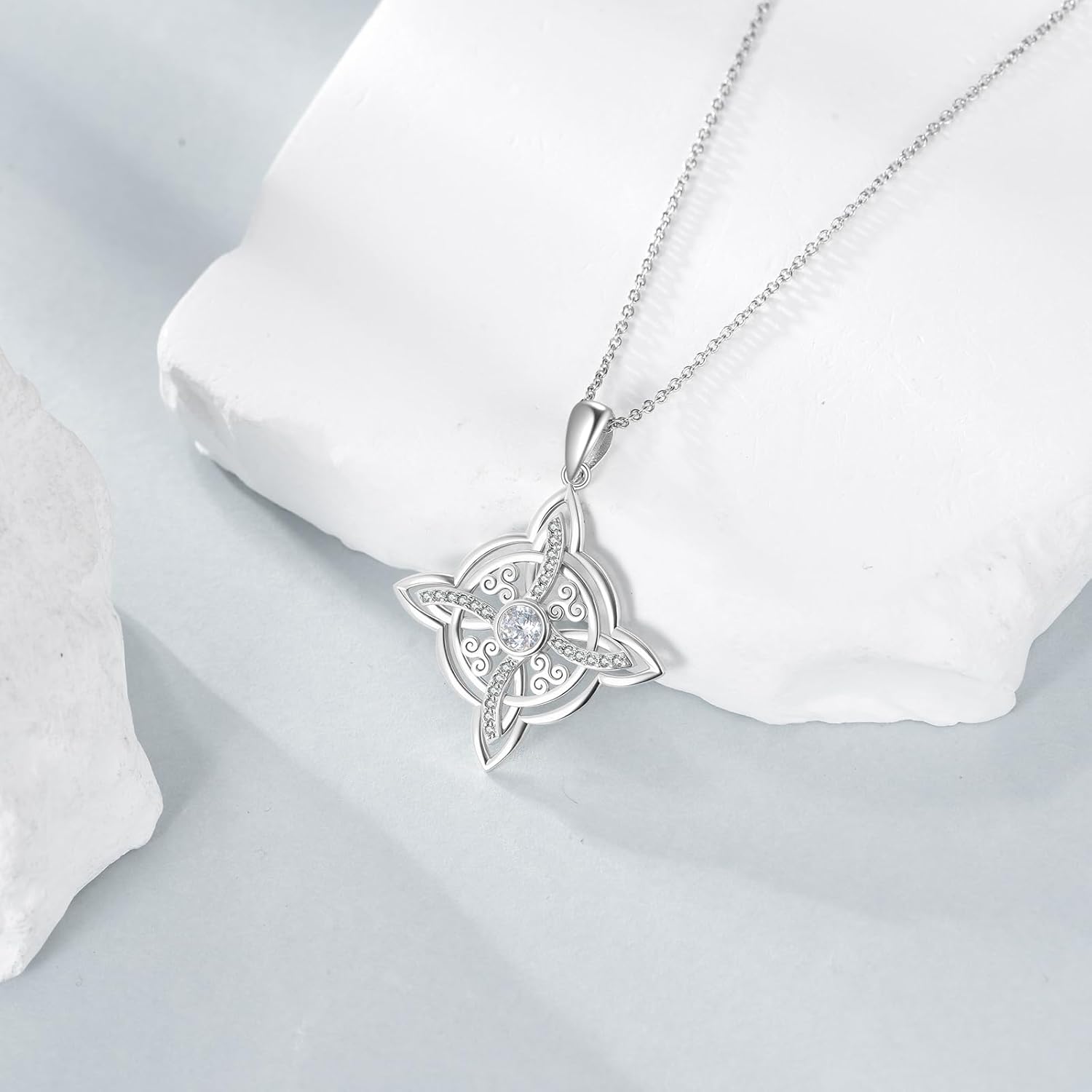 KQF Witches Knot Necklace for Women 925 Sterling Silver Wiccan Pagan Pendant Amulet Protection Jewelry Gifts for Women