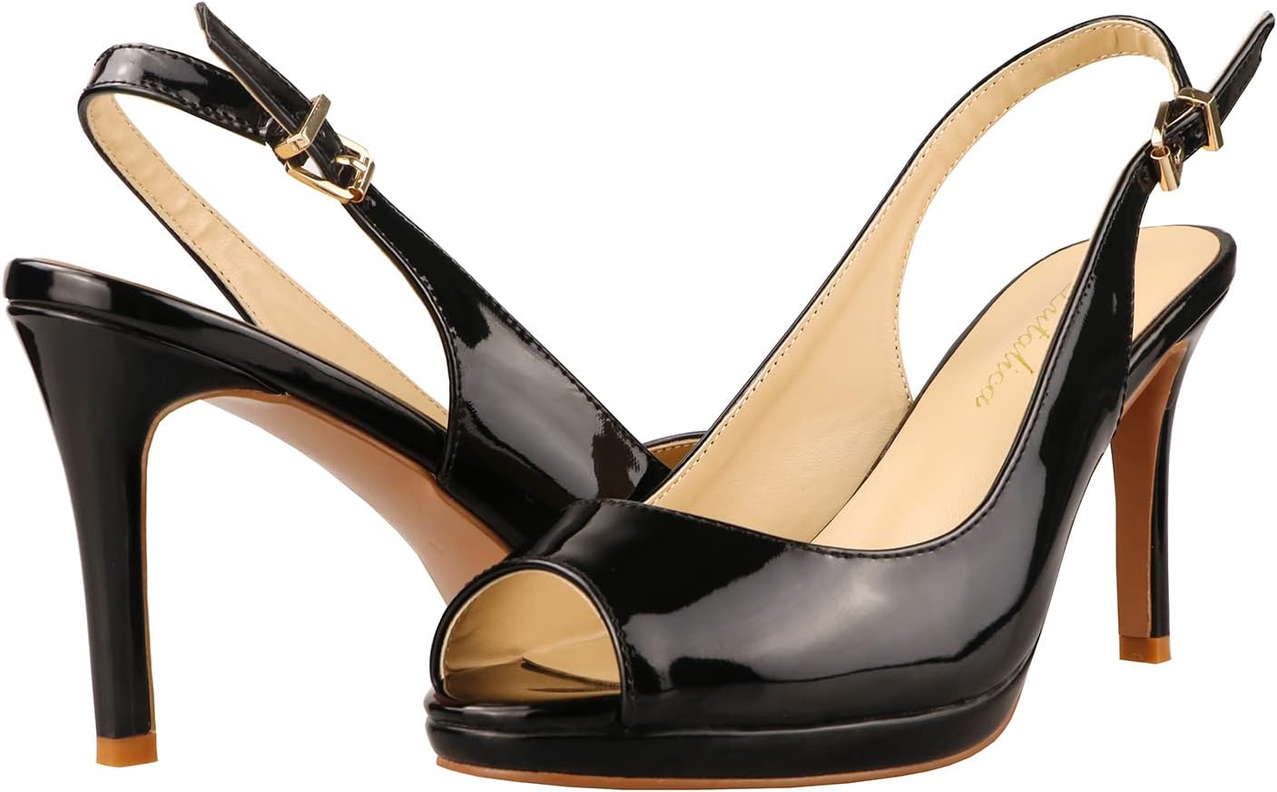 Lutalica W Women's Patent Leather Comfort Platform High Heel Slingback Sandals Sexy Peep Toe Stiletto High Heel Pumps - Image 6