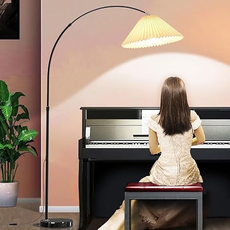 PETRLOY Pleated Fabric Floor Lamp Marble Base Standing Light Height Adjustable Standing Lamps Rustproof Metal Vertical Lamp Modern Indoor Pole Light for Bedroom, Living Room, Study Room Or Offices