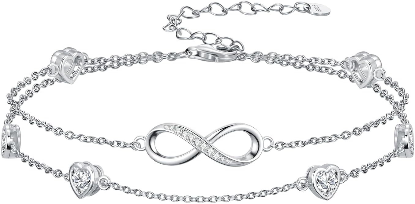Infinity Birthstone Bracelet for Women 925 Sterling Silver Link Infinity Double Bracelet Charm Adjustable Jewelry Gifts for Women Girlfriend Her