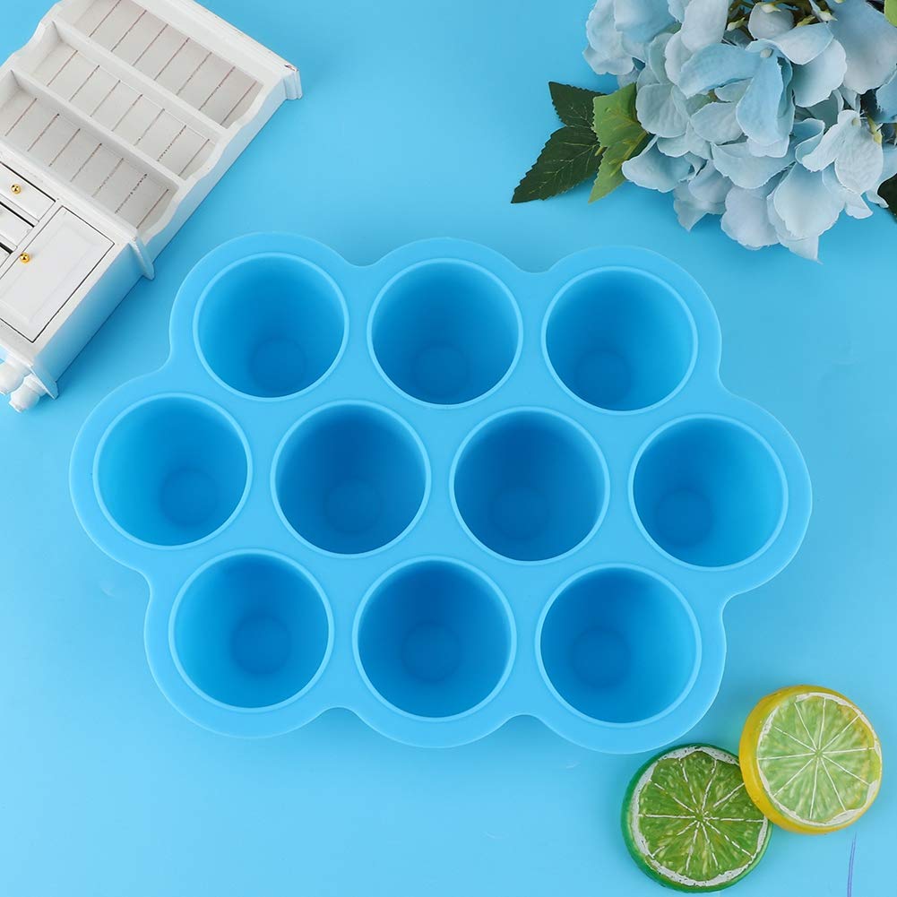 Gefrierschrank, Silikon, spülmaschinenfest, mit Deckel, 10 einzelne Löcher für den Heimgebrauch für Eiswürfelformen (blau)