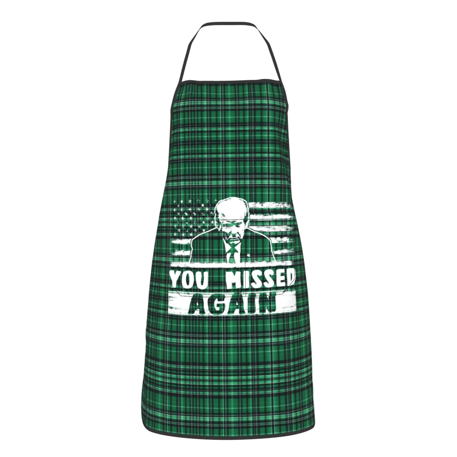 nopicsn You Missed Again Apron for cooking with Pockets Women Men Kitchen Chef Funny Aprons