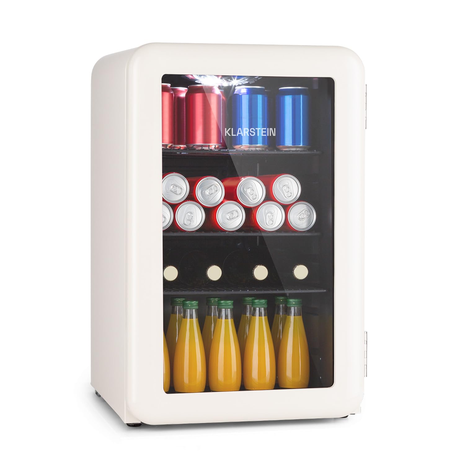 KLARSTEIN Nevera Pequeña 70 l. Puerta Cristal Silenciosa, Mini Nevera, Neveras Pequeñas Habitación para Refrescos y Vino, Mini Frigorificos Pequeños con Estantes Extraíbles, Temperatura 0-10°C