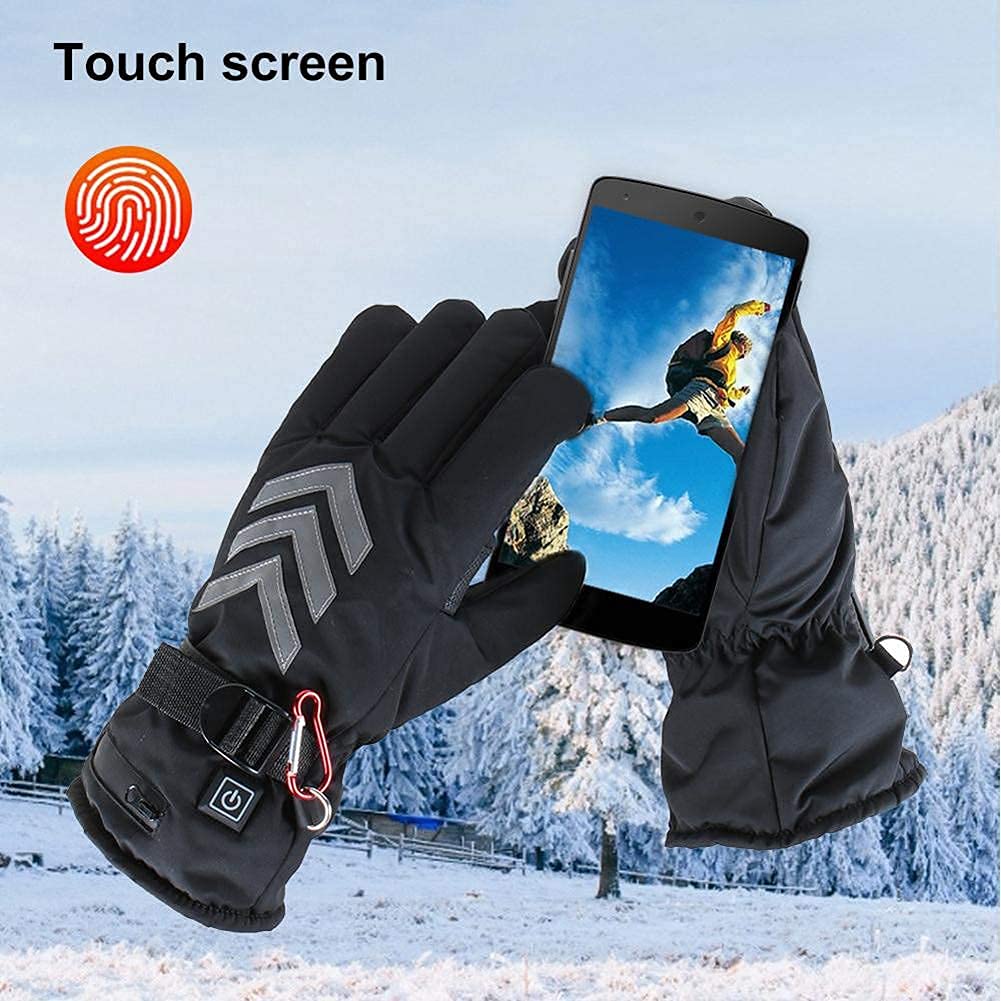 Calentamiento eléctrico Guantes térmicos Hombres Mujeres Pantalla táctil Guantes térmicos Eléctricos con Cinta Reflectante Guantes cálidos Ajuste de Temperatura 2600MAH para invier
