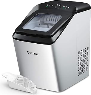 COSTWAY Ice Maker Machine Countertop, 15kg Ice in 24Hrs, Automatic Self-Cleaning Ice Cube Making Machine with Ice Scoop and Basket, Bullet Ice Makers for Home, Office, Party, Bar