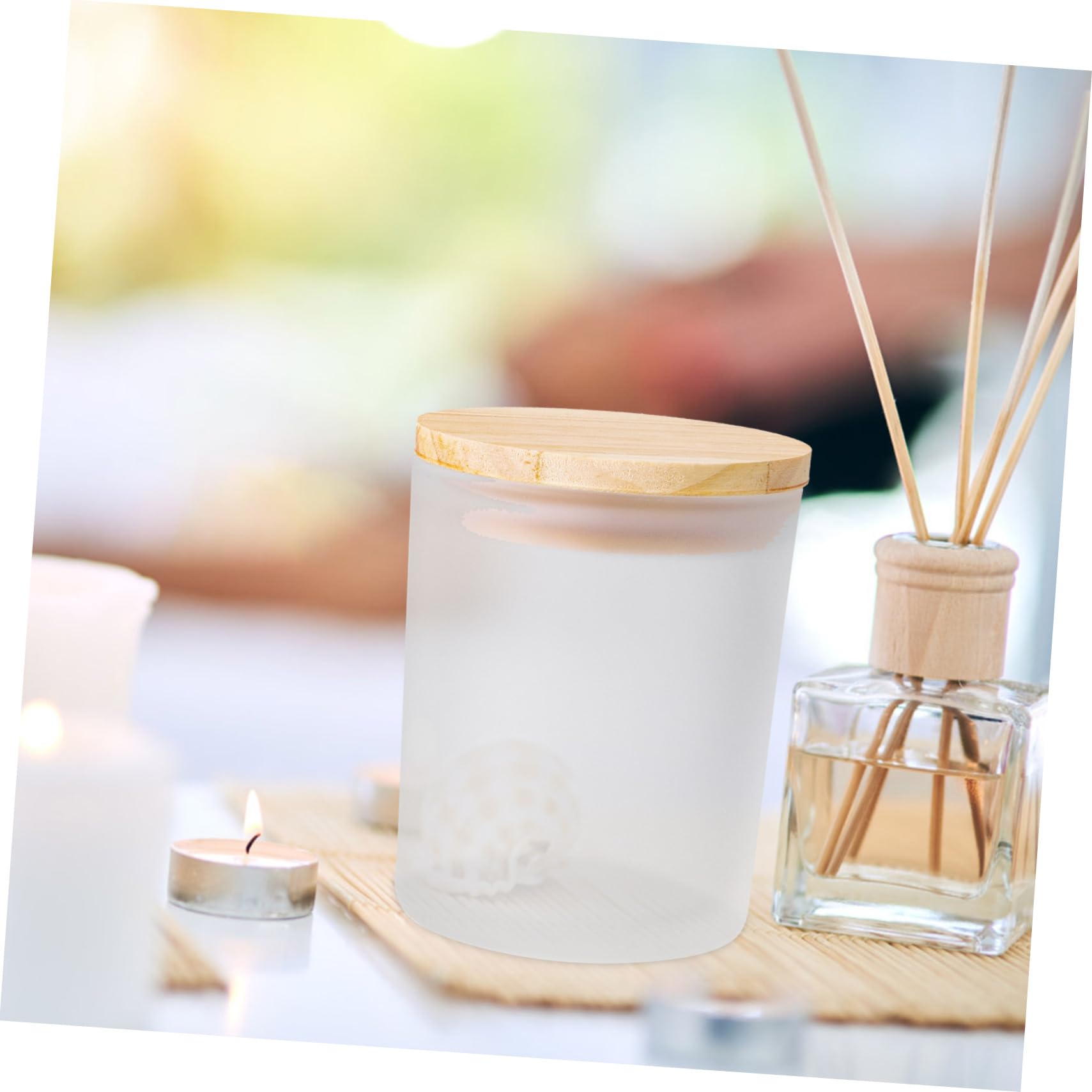 DOITOOL 4 Stück Kerzengläser mit Deckel aus Glas und Holz Zylindrisch Mattiert 400ml Elegante Kerzenhalter für Stabile Duftkerzen im Wohnzimmer