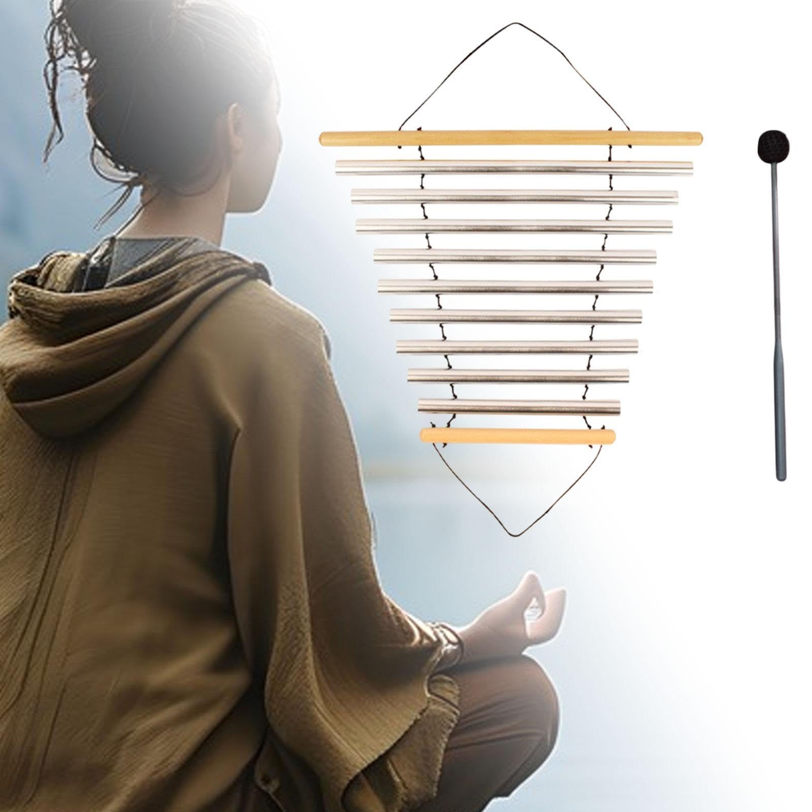 Campana de Meditación Instrumento de Percusión Varilla Tubular Portátil con Mallete Material Madera Aluminio para Meditación y Ambientes, 9 Tonos