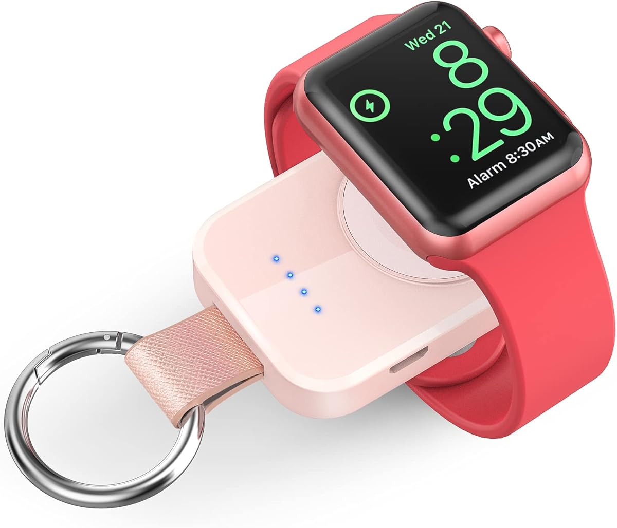 i.VALUX Portable Wireless Charger for Apple Watch Series 10/9/8/UItra/7/6/5/4/3/2/SE, Purse Magnetic iWatch Charger 1000mAh Power Bank Smart Charging Travel Keychain Gift for Mother Girl Birthday-Pink