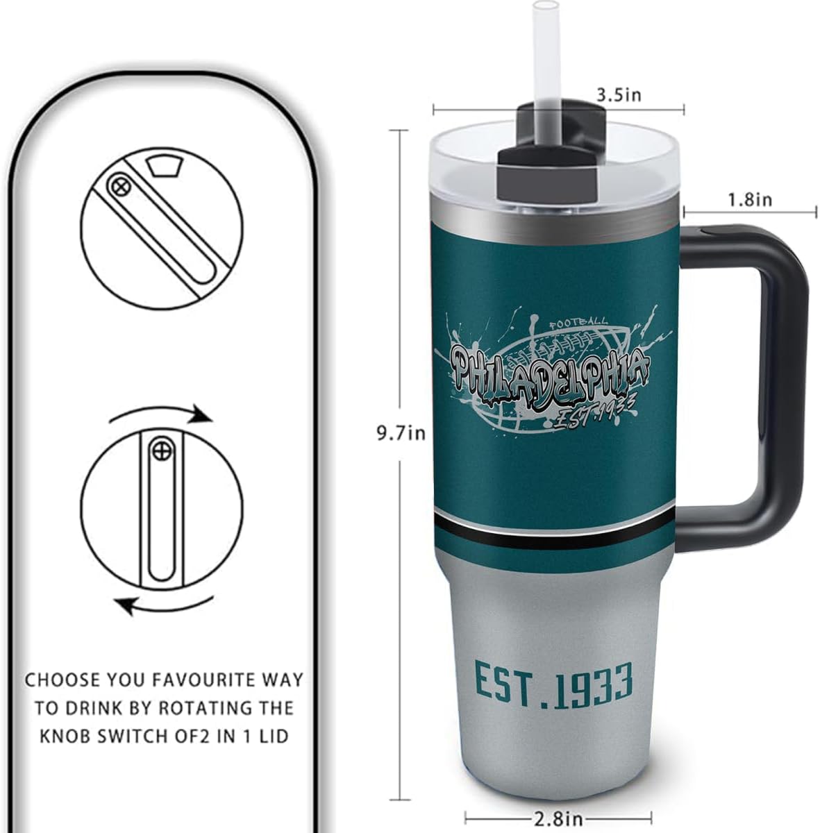 30 oz Tumbler with Handle and Straw,Car cup,Coffee Mug,100% Leakproof Insulated Tumbler with Lid and Straw,Made of Stainless Steel,Cup Holder Friendly Base,Classic Collection Gifts for Fans - Image 3