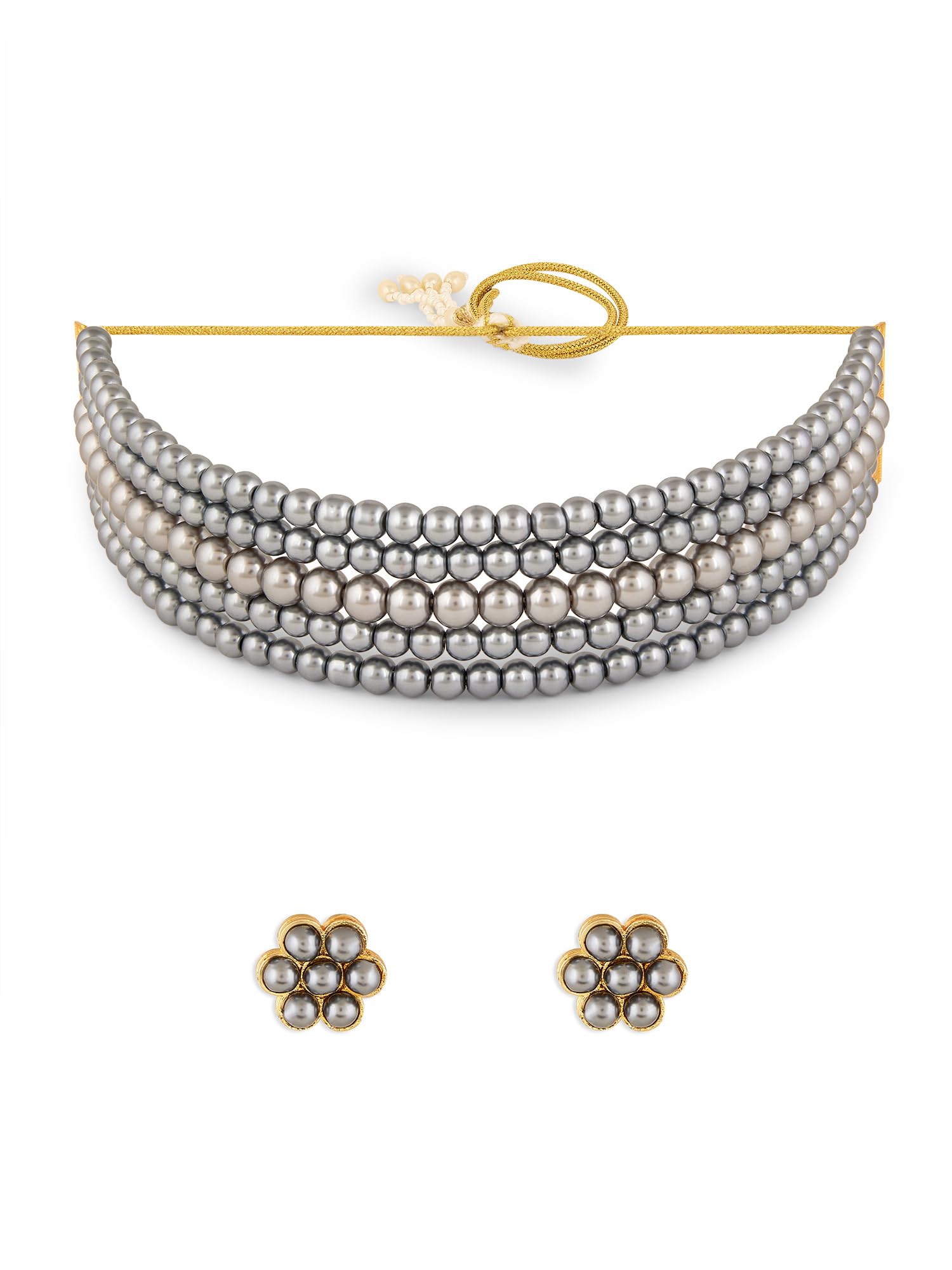 ZAVERI PEARLS Grey Multistrand Beaded Contemporary Choker Necklace & Earring Set For Women-ZPFK18342 (B0DDTCX4FQ) Amazon Price History, Amazon Price Tracker