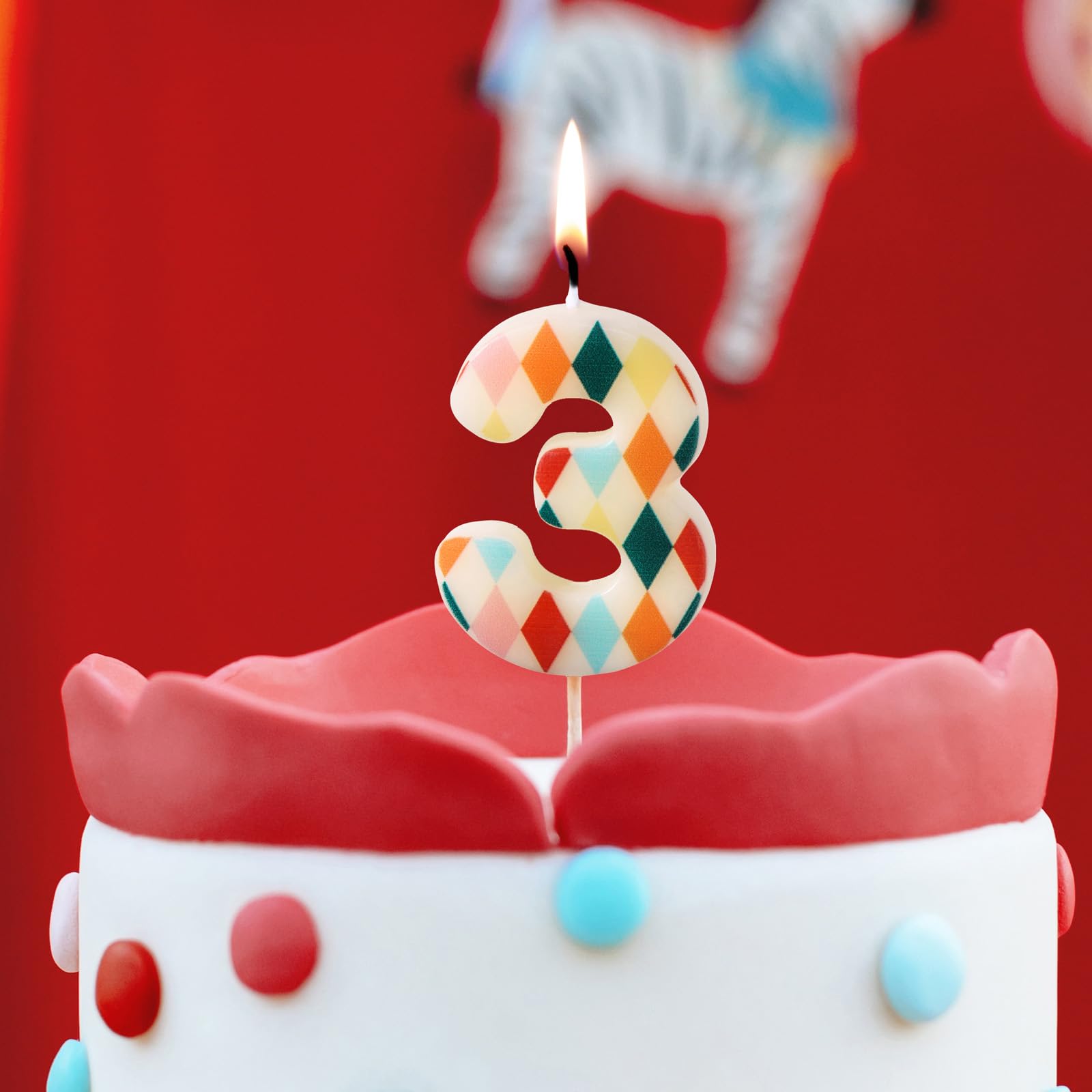 Elegant Number 3 Birthday Candle for Circus-Themed Party Celebrations Rhombus