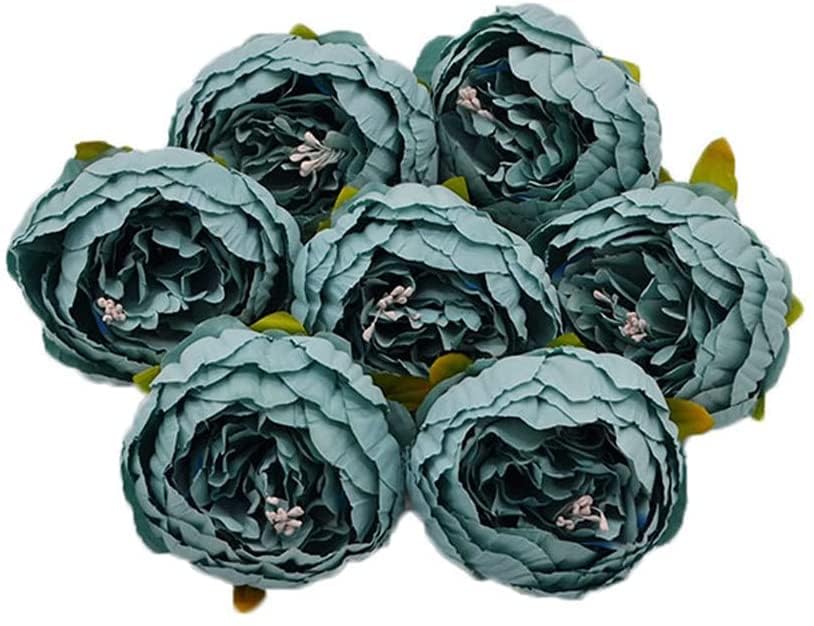 Image of SATYAM KRAFT 6 Pcs Artificial Fabric Rose Flower Heads | Handmade Peony Style Flowers for DIY Crafting, Gift Packing, Bouquet Making, Wedding, Home & Event Decoration (Blue, 8 cm)