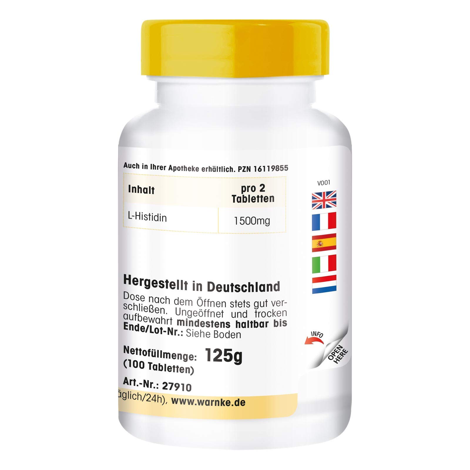 L-Histidin 750mg - hochdosiert & vegan - Aminosäure - 100 Tabletten | Warnke Vitalstoffe - Deutsche Apothekenqualität (Packung mit 2)