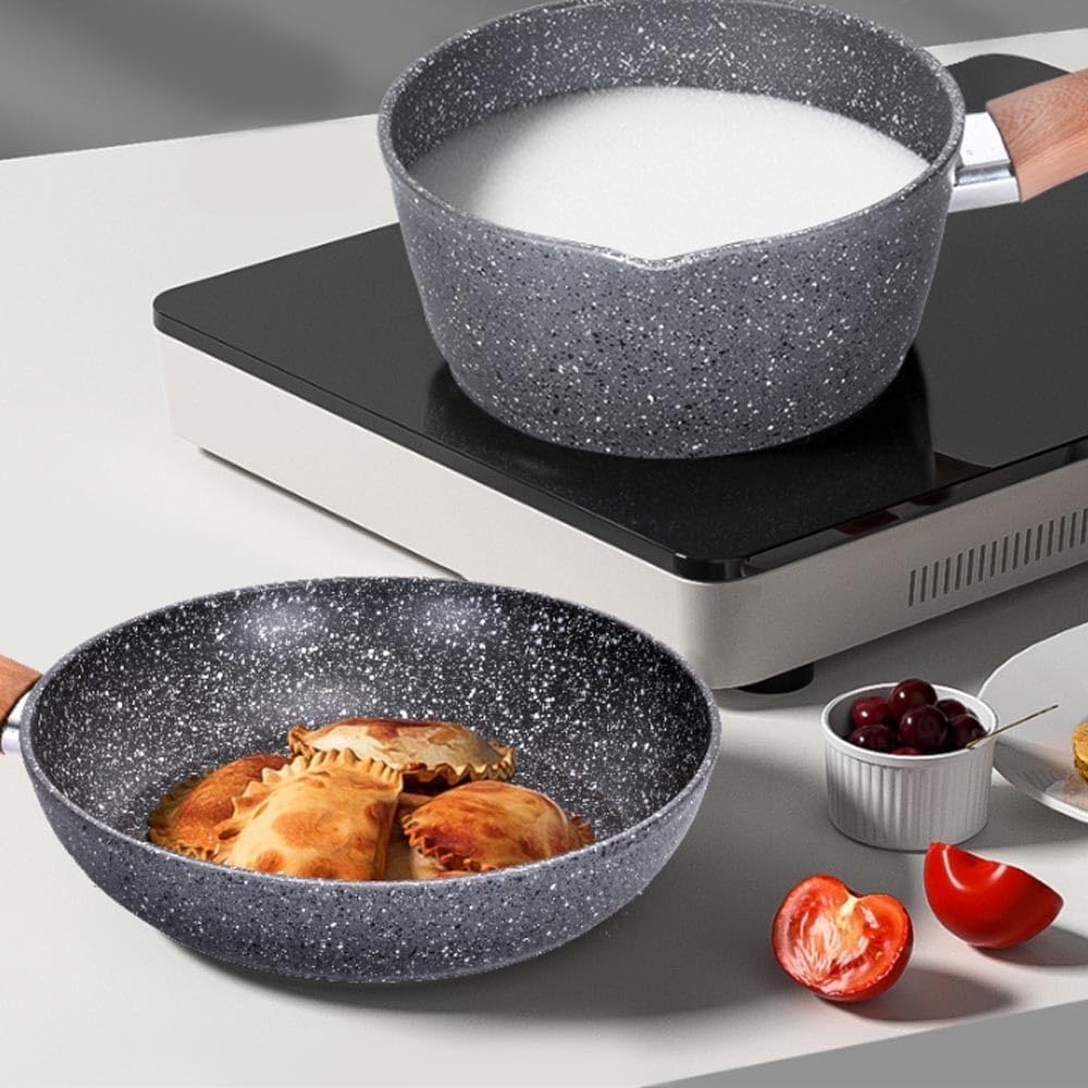 Patelnia nieprzywierająca z pokrywką, nieprzywierająca patelnia granitowa, patelnia do jajek, omletów, klasyczna powłoka granitowa, naczynia kuchenne, do indukcyjnych, ceramicznych,