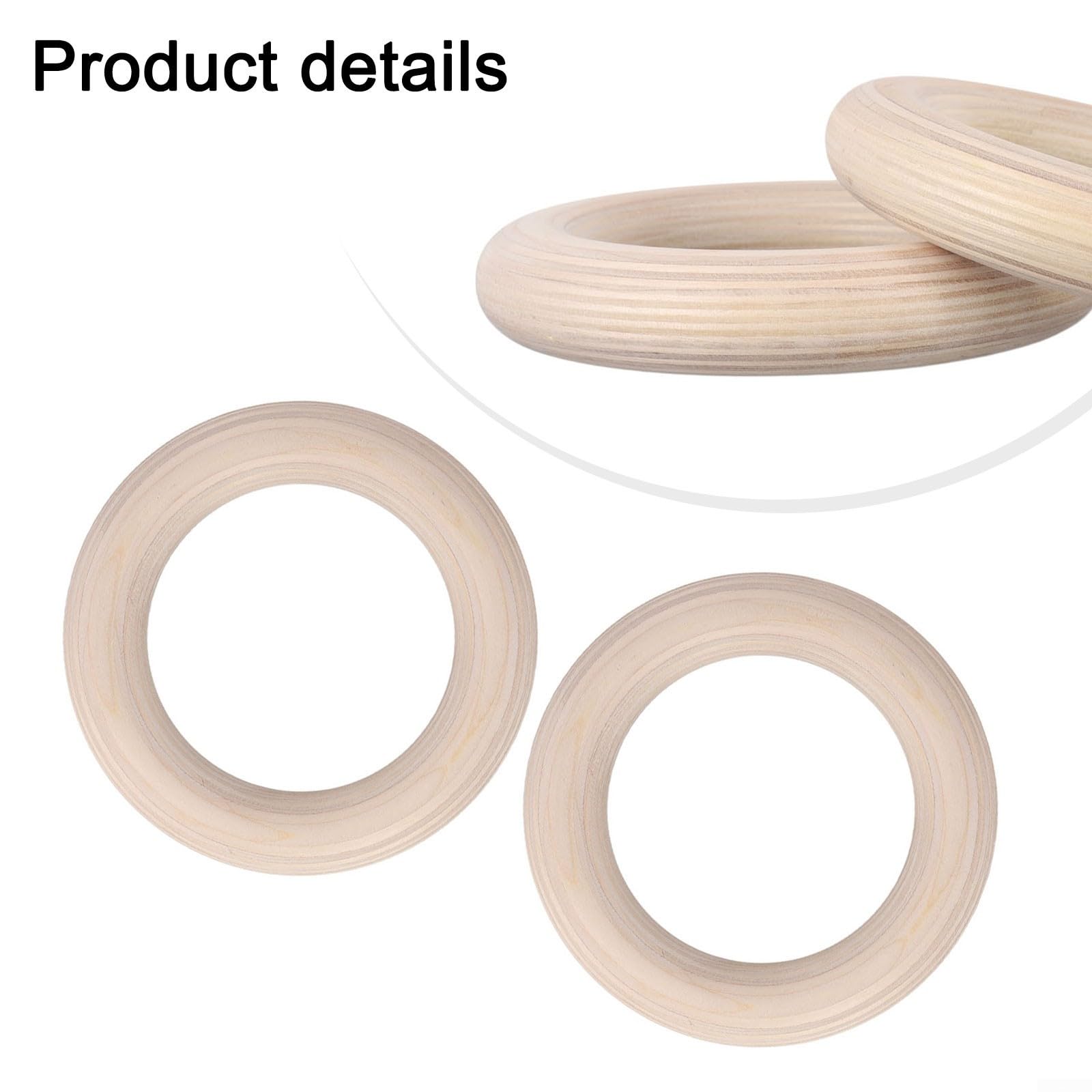 Juego de 2 anillos de gimnasia de madera maciza de abedul antideslizantes absorbentes del sudor 28 mm 15 cm