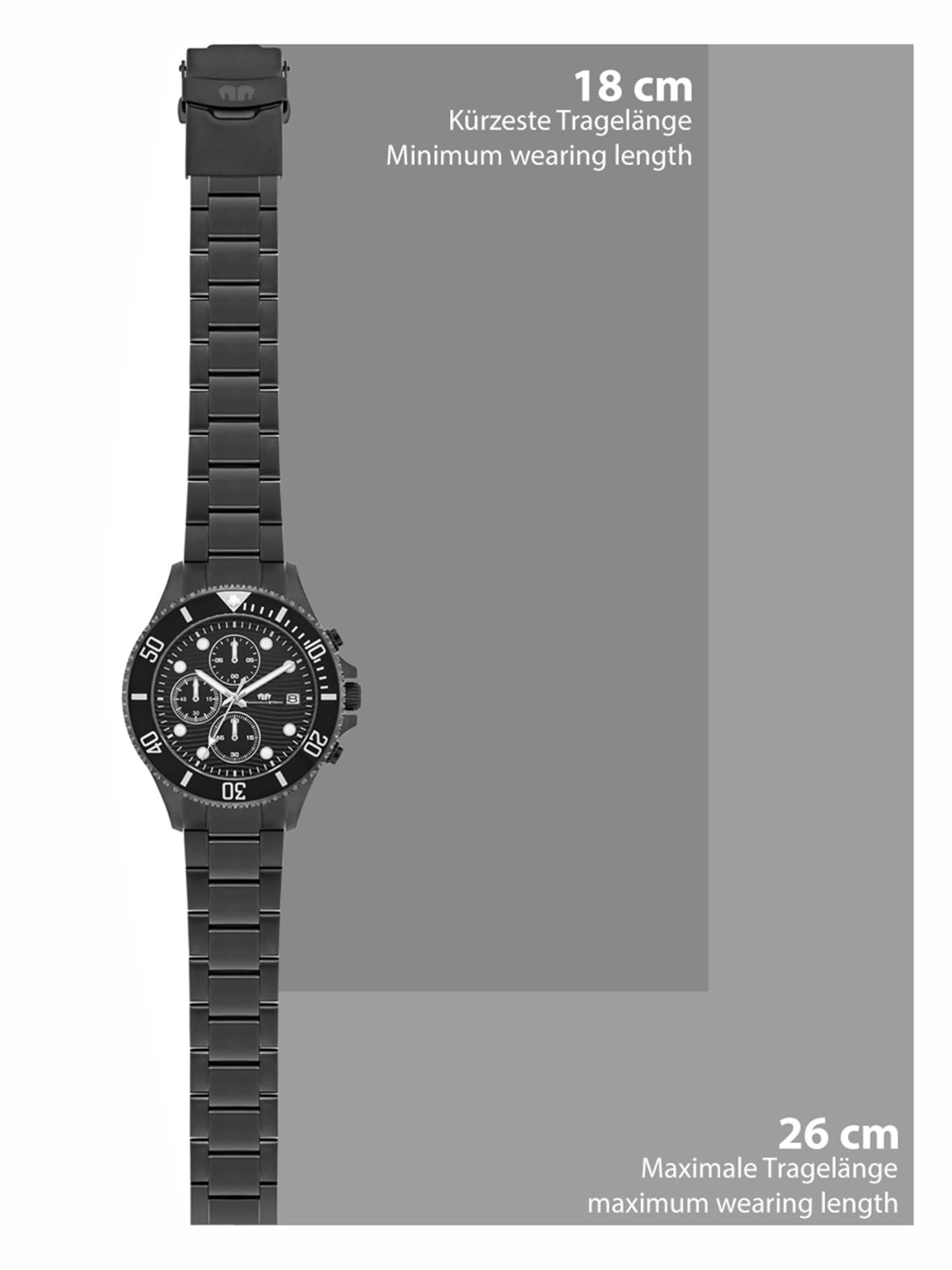 Rhodenwald & Söhne Herren Uhr Edelstahl schwarz Quarzwerk 5 ATM | Edelstahl Armband, schwarz, Gliederarmband, Chronograph, Zifferblatt schwarz, Mineralglas, Armbanduhr