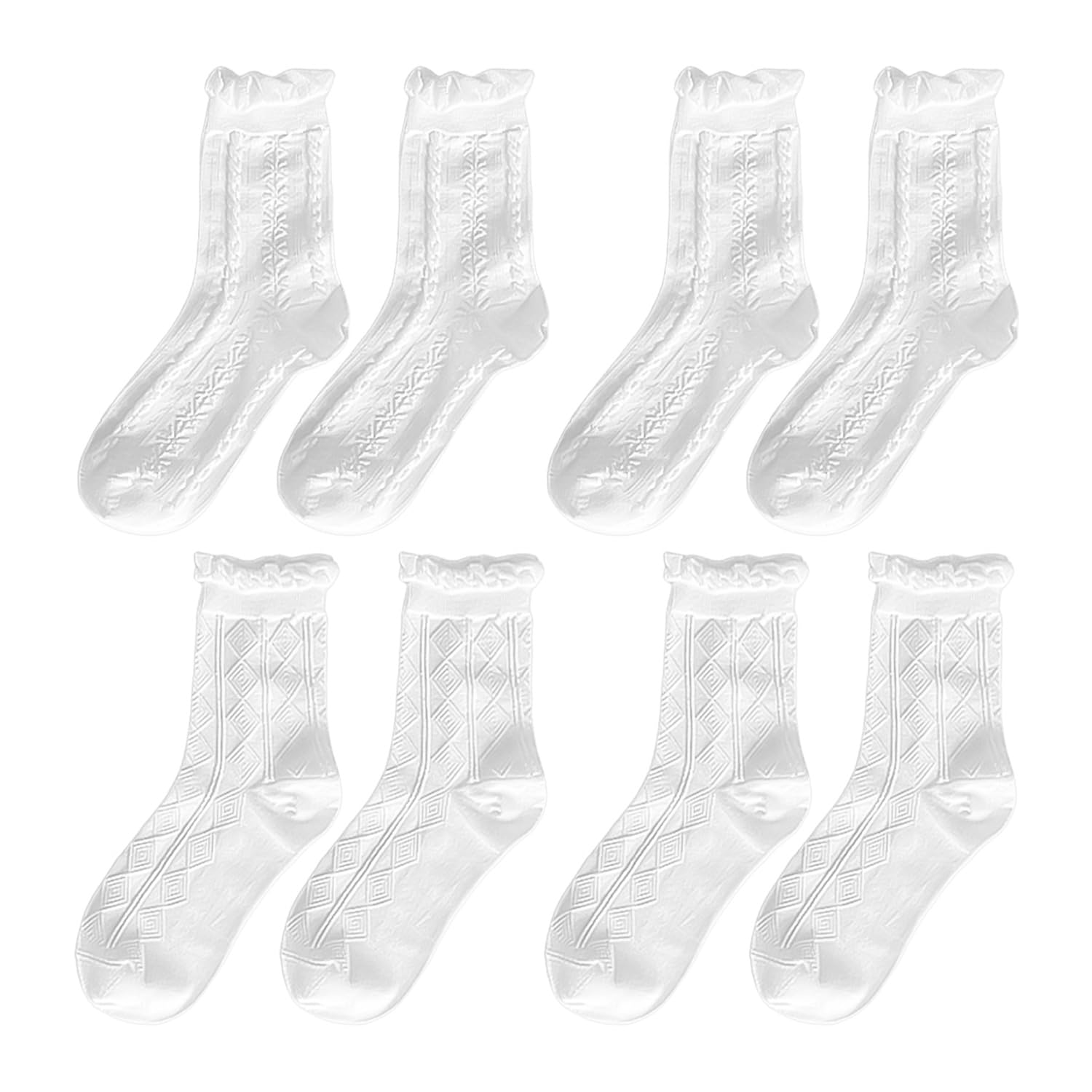 Rnfksu Unisex White 4 Pairs Of Women's Socks, Lace Socks, Traditional Clothing, Retro Lace Matching Pieces.