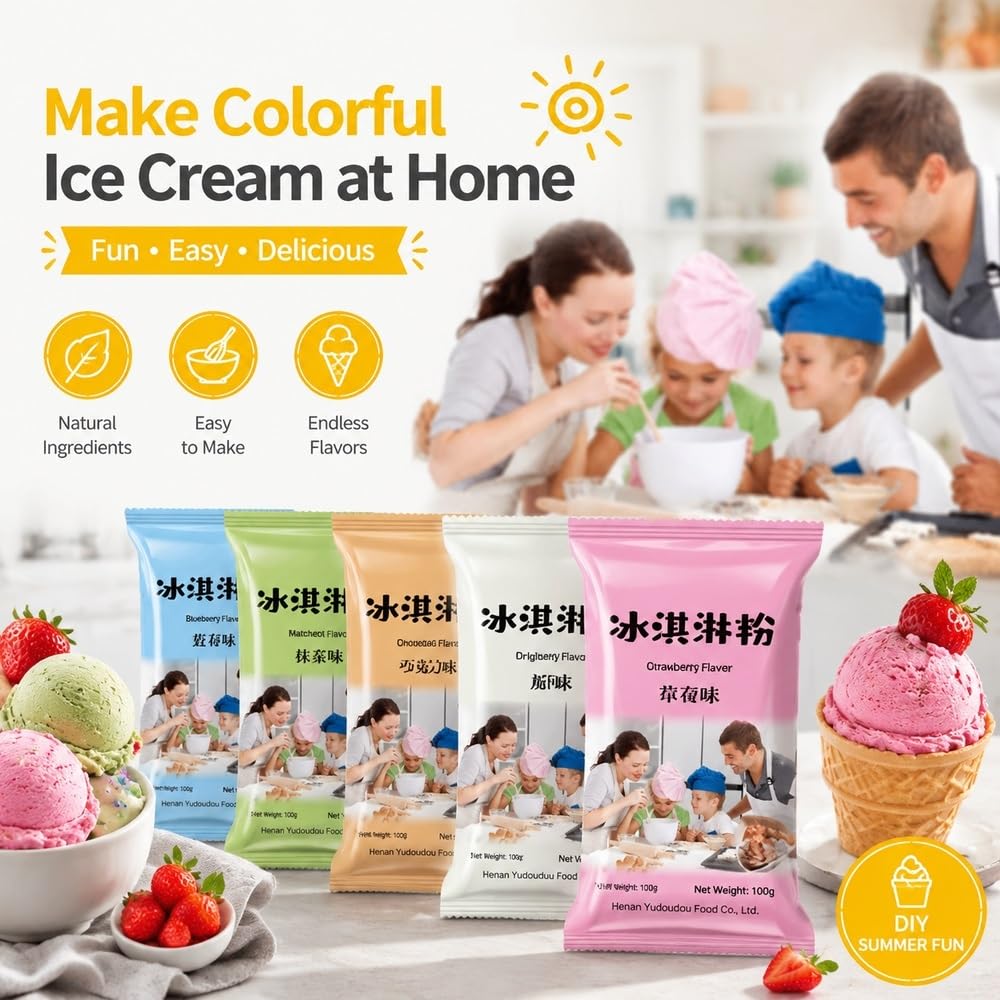 Poudre de crème glacée maison, 6 saveurs, 100 g par sachet