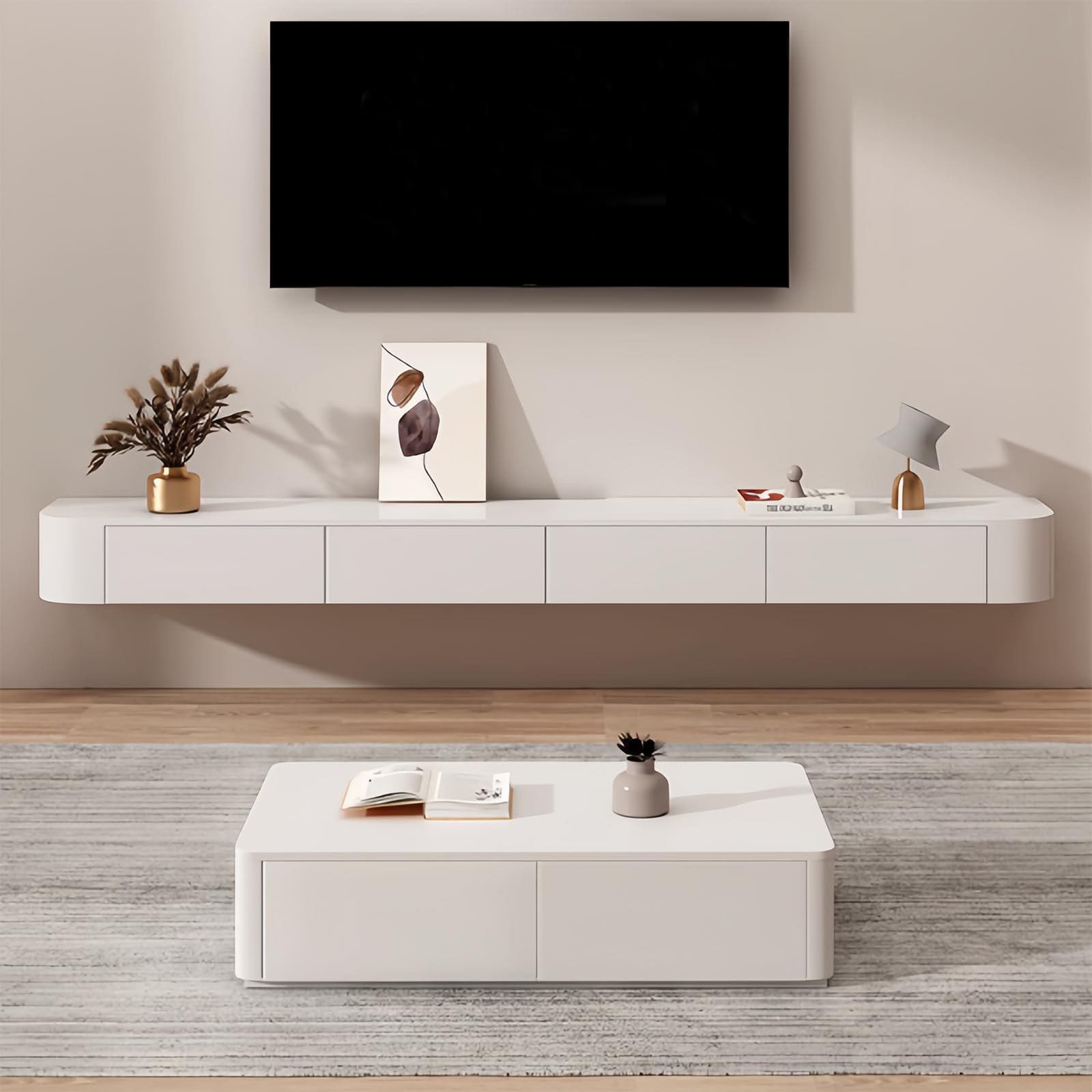Floating TV Stand For 73 Inch TV, Modern TV Console With Storage Cabinets and Flip down doors, Suspended Entertainment Center TV Stand for Living Room